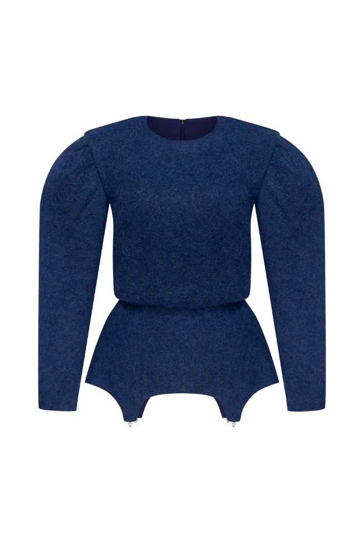 BLUE WOOL BASQUE TOP