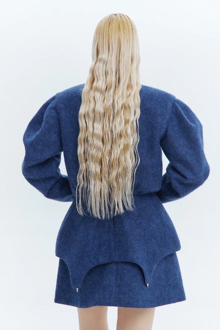 BLUE WOOL BASQUE TOP