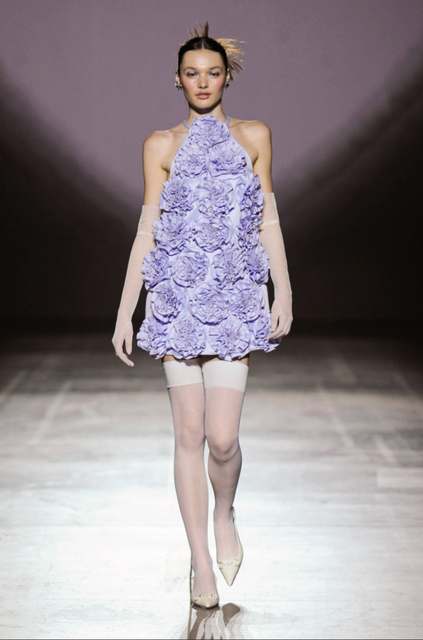 LAVANDER MINI DRESS WITH 3D FLOWERS