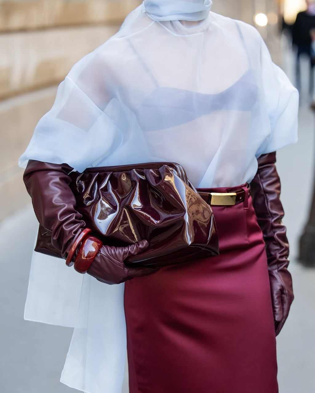 SEMI-SHEER BLUE SCARF BLOUSE