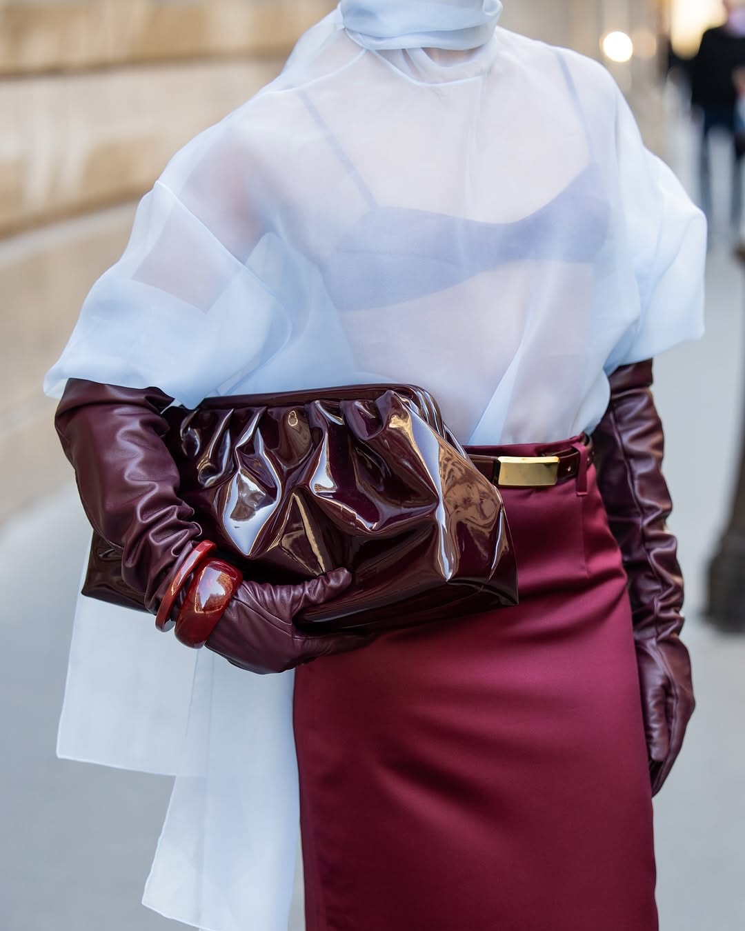 SEMI-SHEER BLUE SCARF BLOUSE