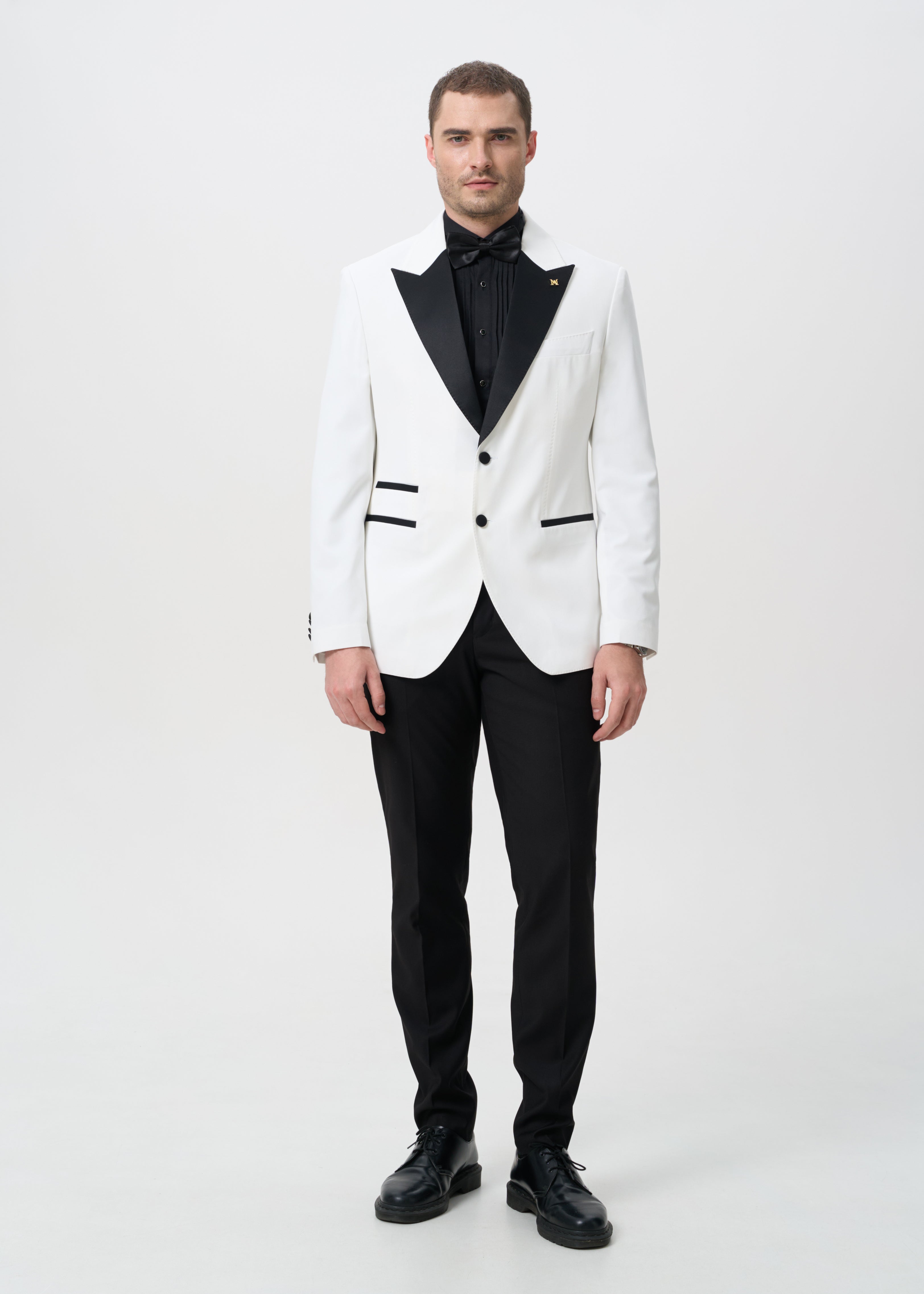 IVORY TUXEDO WITH BLACK PEAK LAPEL