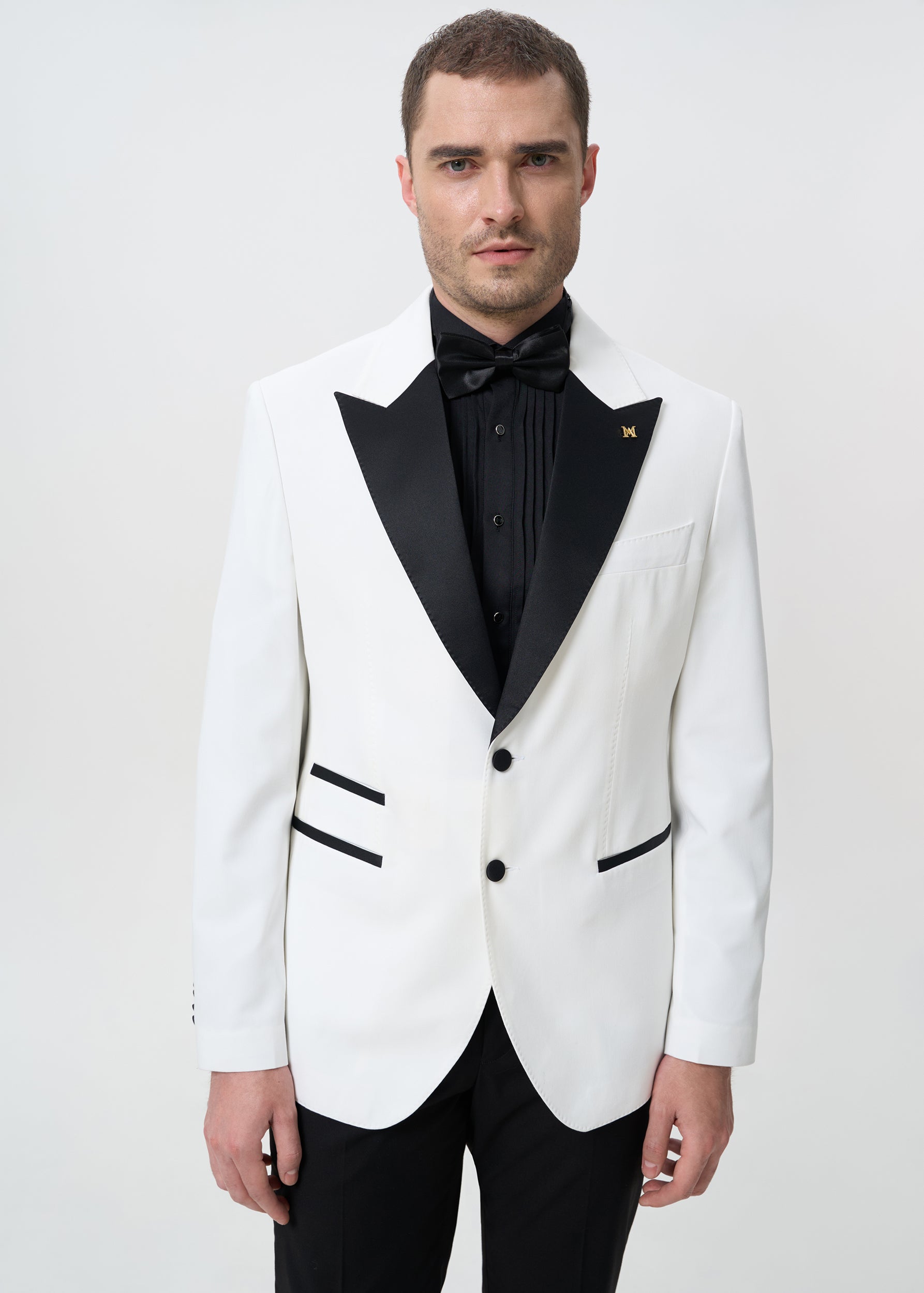 IVORY TUXEDO WITH BLACK PEAK LAPEL
