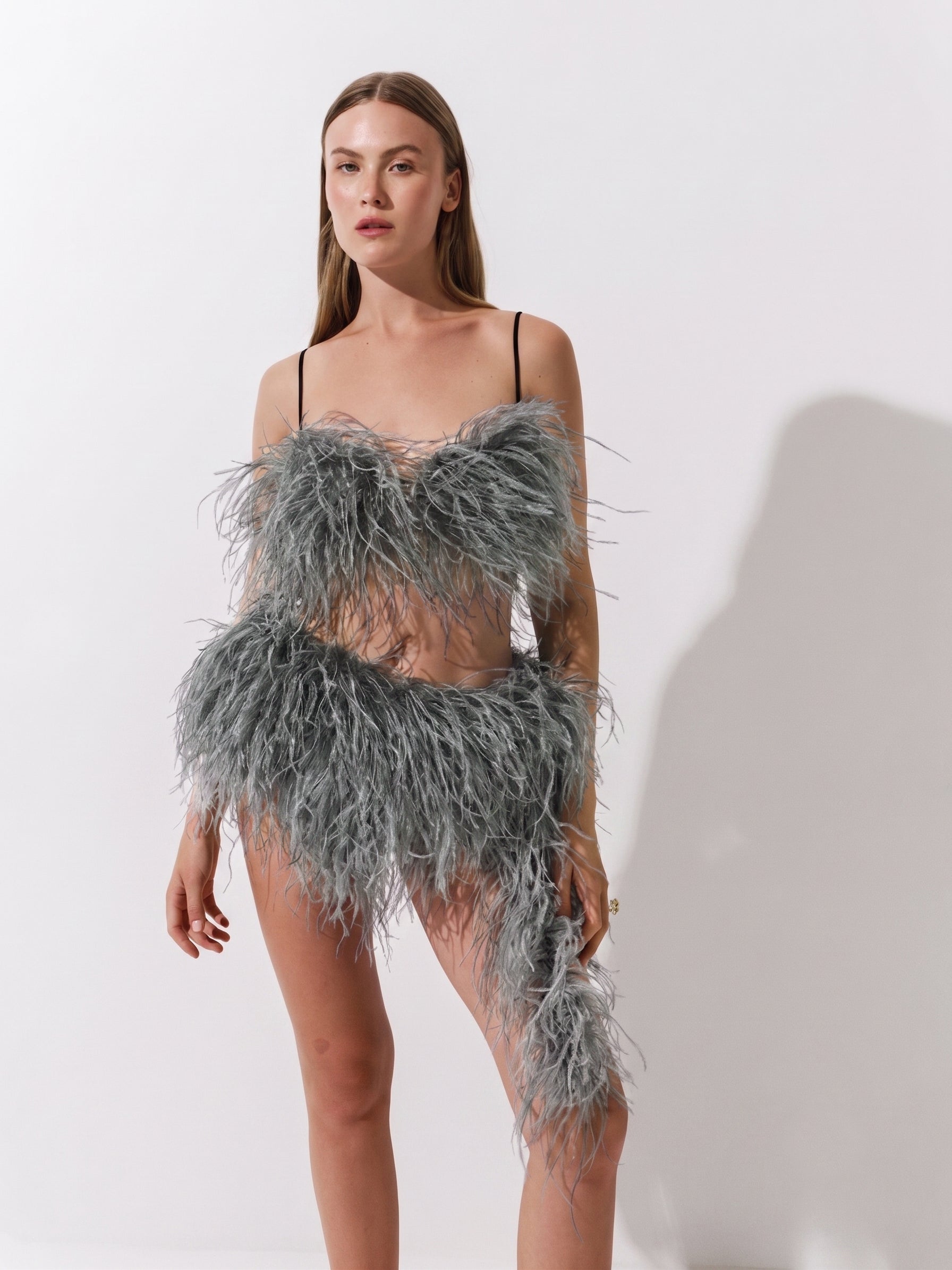 Cult Naked Cloud Nine bra and skort set in Smoke Feathers, front view
