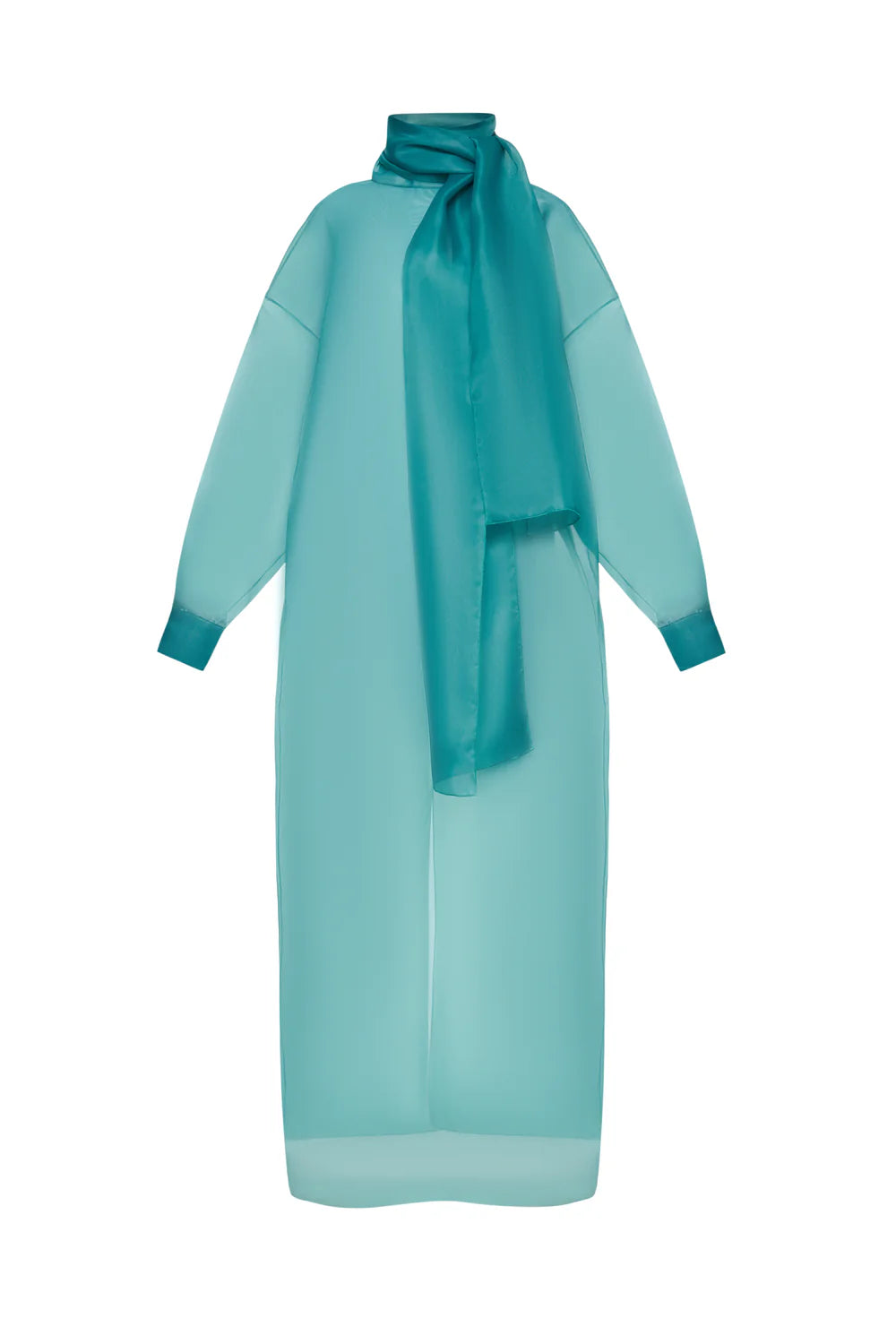 LUCREZIA DRESS sheer transparent dress with long sleeves and scarf neckline detail