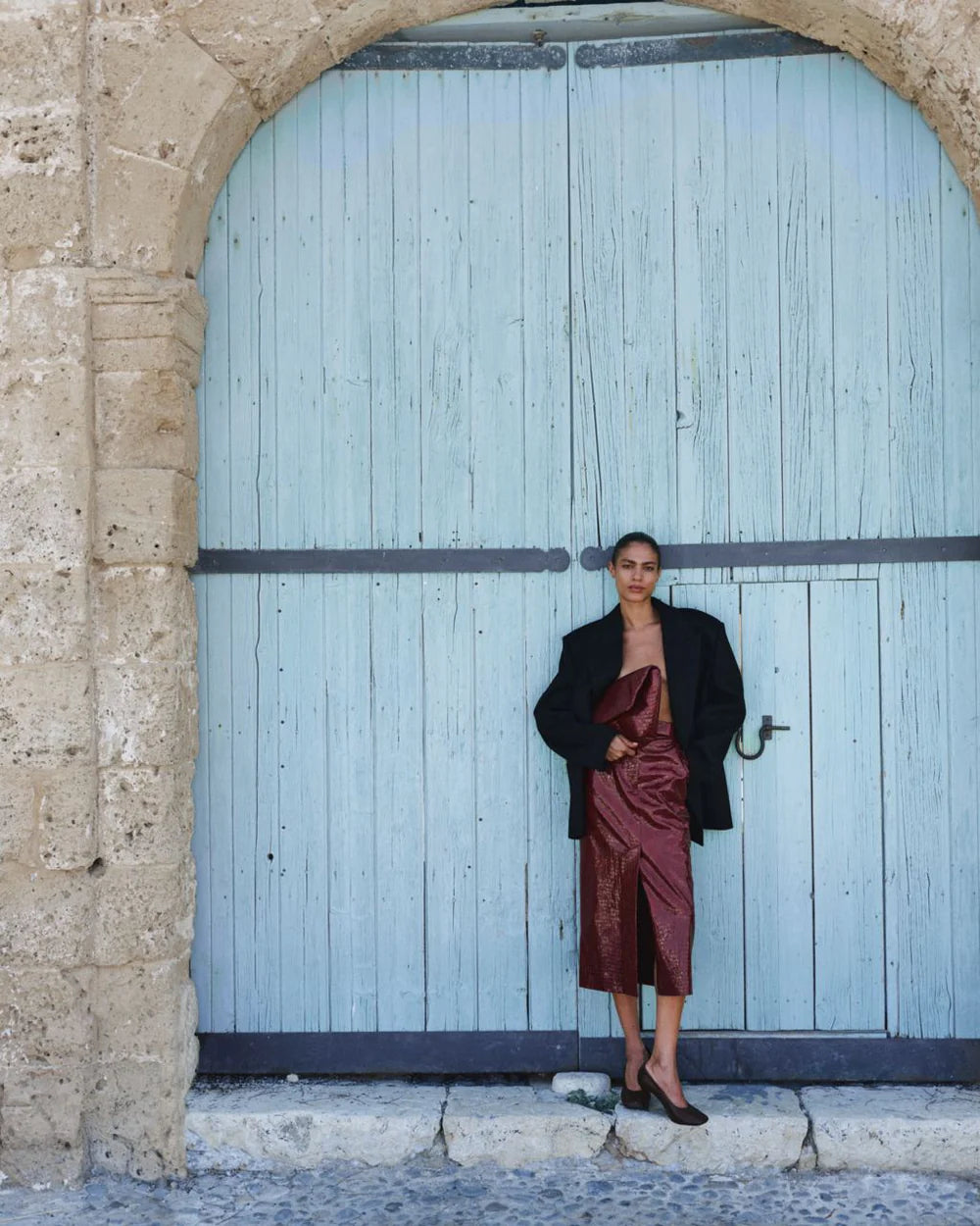 CROCO BURGUNDY MIDI SKIRT